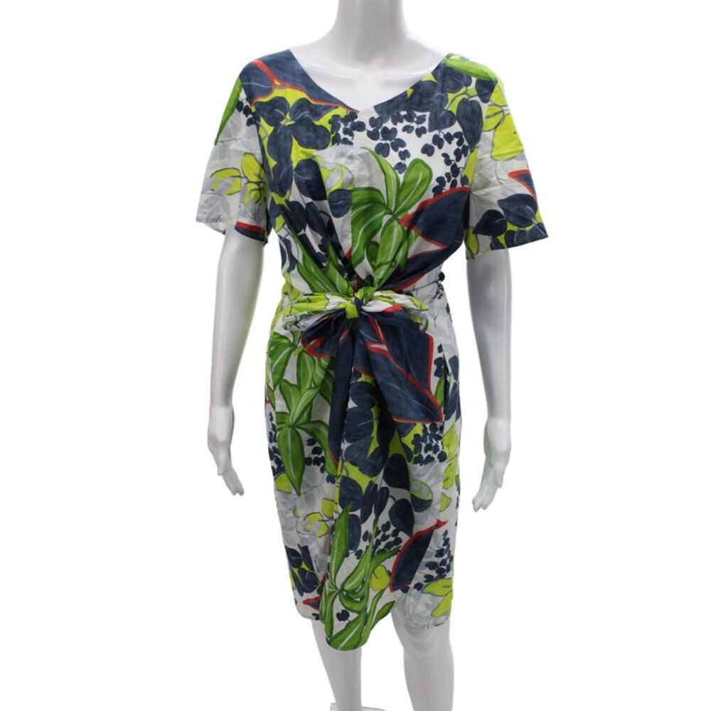 Luisa Cerano Women Shift Dress Multicolor Floral V-Neck Short Sleeve Size 14